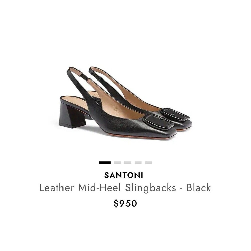 Santoni Luxury Black Leather Buckle Slingback Block Heel Shoes Women Size 11